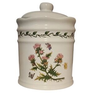Lillian Vernon Floral Canister with Lid Ceramic Thistle Bee Butterfly Decor